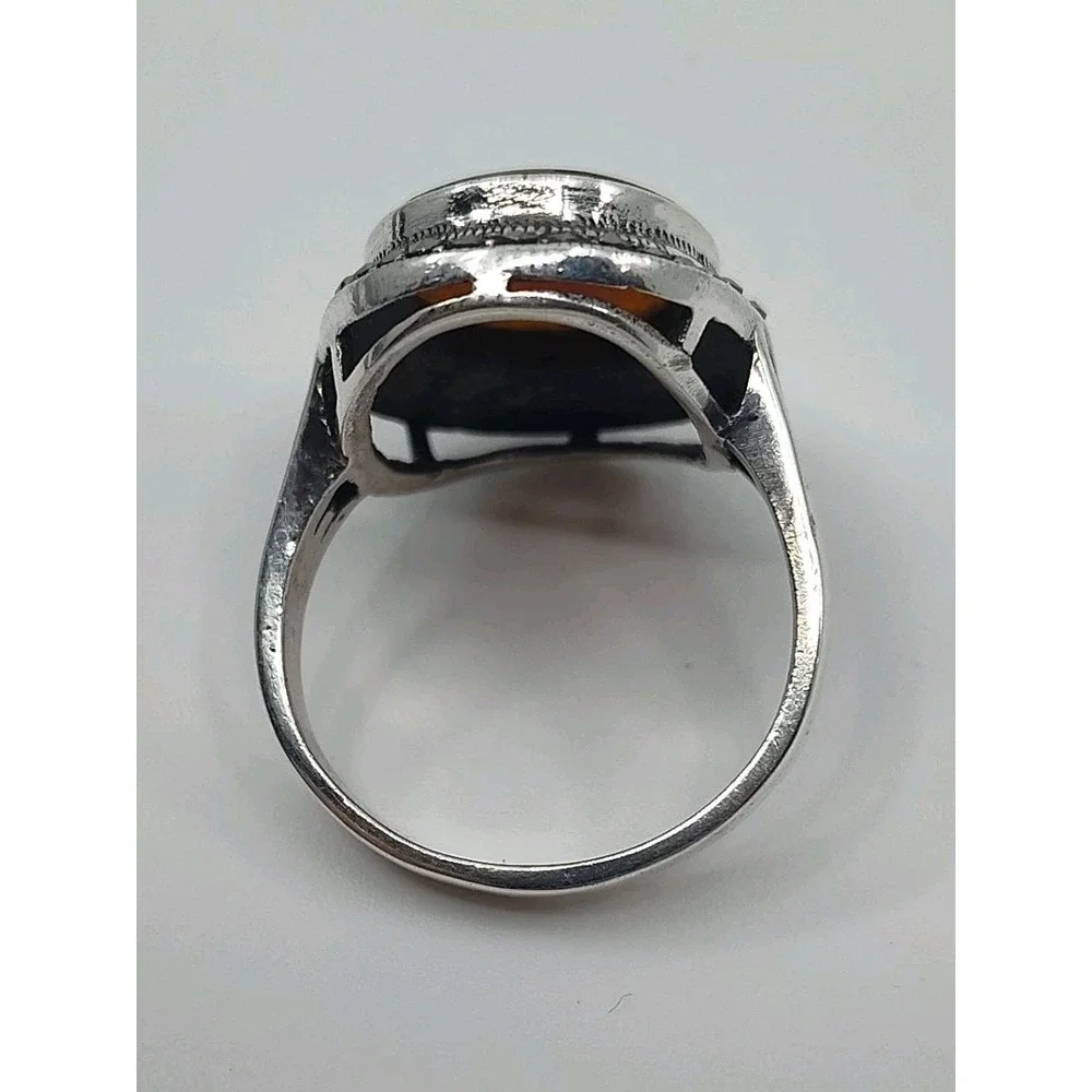 Sterling Silver 925 Carnelian Agate Rhinestone Accent Size 7.75 Women's‎ Ring
